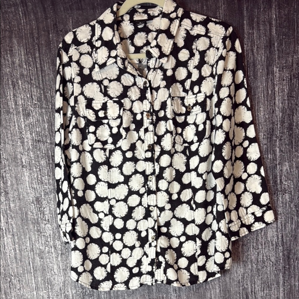 Style & Co. Black and White 3/4 Sleeve Button Down Shirt